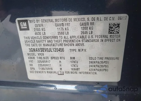 2018 Chevrolet Equinox Lt from USA, damaged, VIN 3GNAXSEV0JL120456